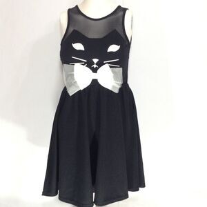 LF Mieeon Black With White Cat Face Sleeveless Fit & Flare Mini Dress NWT Sz XS